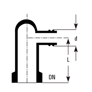 Bend hose connector dimensions (DN, Thread, d, L)