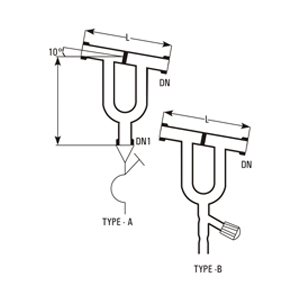 Liquid seals Type A and Type B – dimensions L, DN, DN1