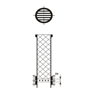 Support plate assembly – top view and side view with packing, dimensions DN, L