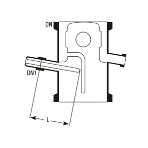 Thermometer pockets for reflux divider – cross-section with dimensions DN, DN1, L (pocket diameter d)