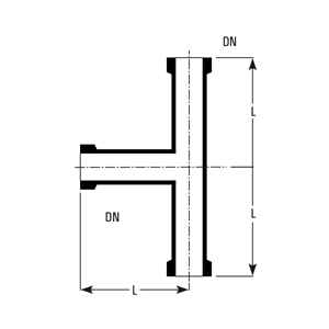 Equal tee dimensions (DN and L)