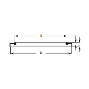 PTFE O ring with locking collar – cross-section with dimensions D, D1, d and L