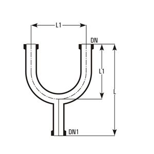 U bend with bottom outlet dimensions (DN, DN1, L, L1)