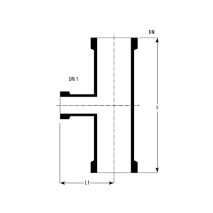 Unequal tee dimensions (DN, DN1, L, L1)