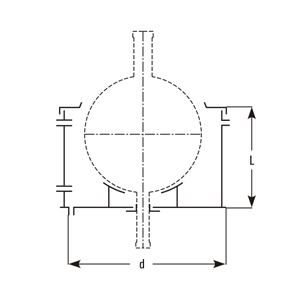 Cooling bath vessel cross-section with dimensions d and L