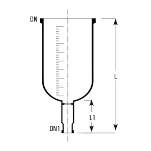Cylindrical vessel dimensions DN, DN1, L, L1