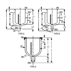 Jacketed vessels types A, B and C